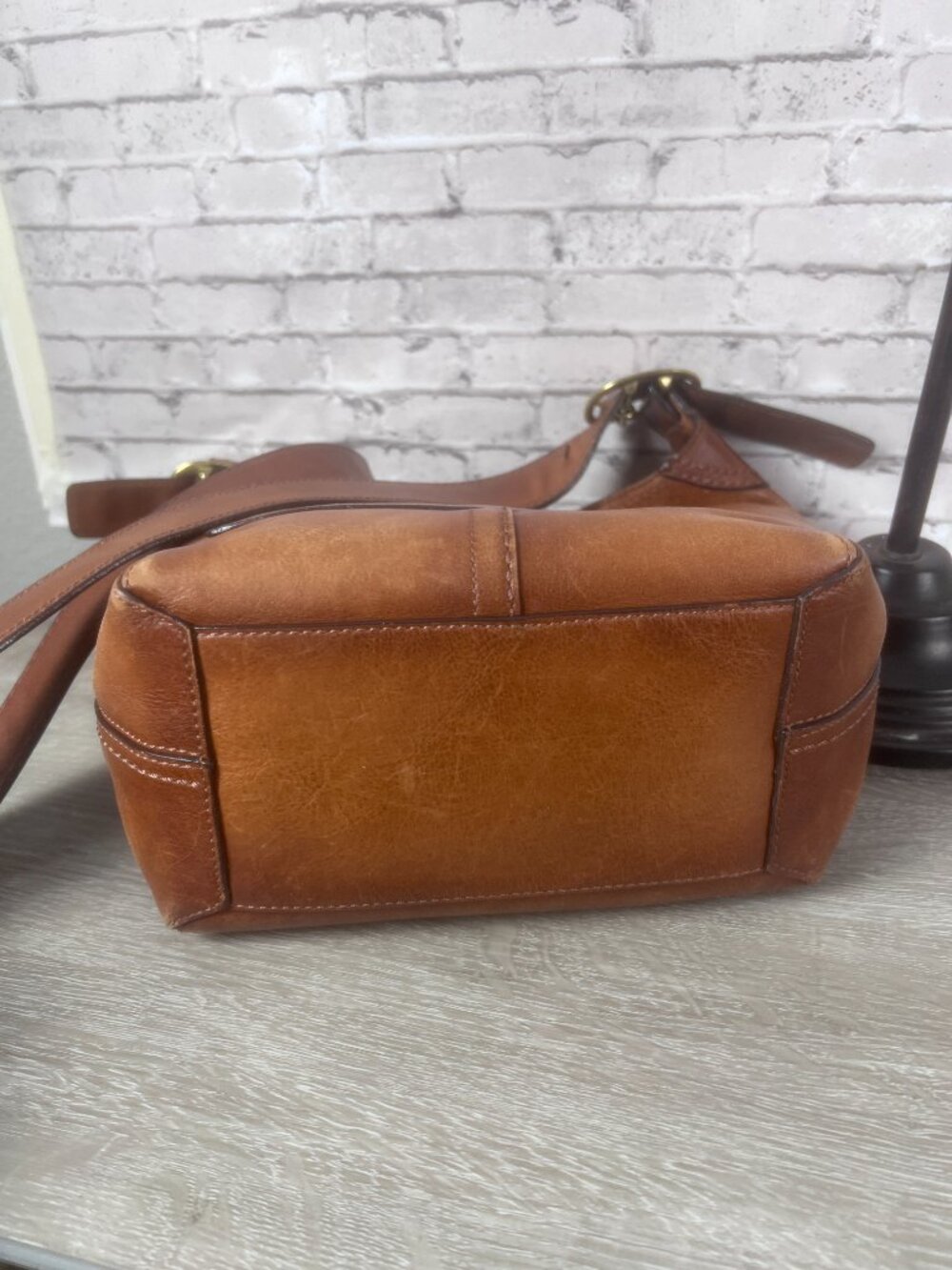Coach F12376 Cognac Leather Hobo Shoulder Bag Tattersall Lining - Picture 6 of 9